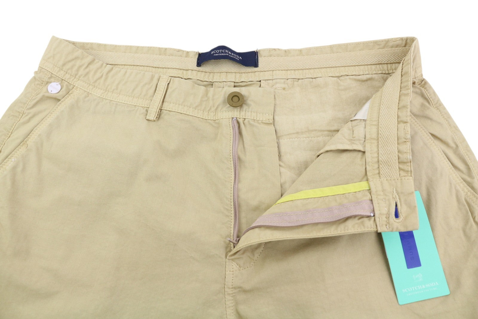 SCOTCH & SODA Men Shorts ~W33 Brown Chino Zip Fly 5-Design Pockets Logo Casual