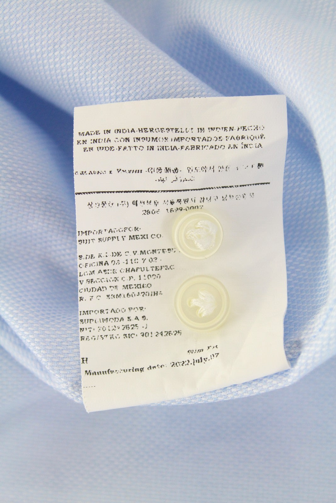 SUITSUPPLY Try On Men's Shirt 45/17.75 Blue Classic Button-Up Slim Fit Formal