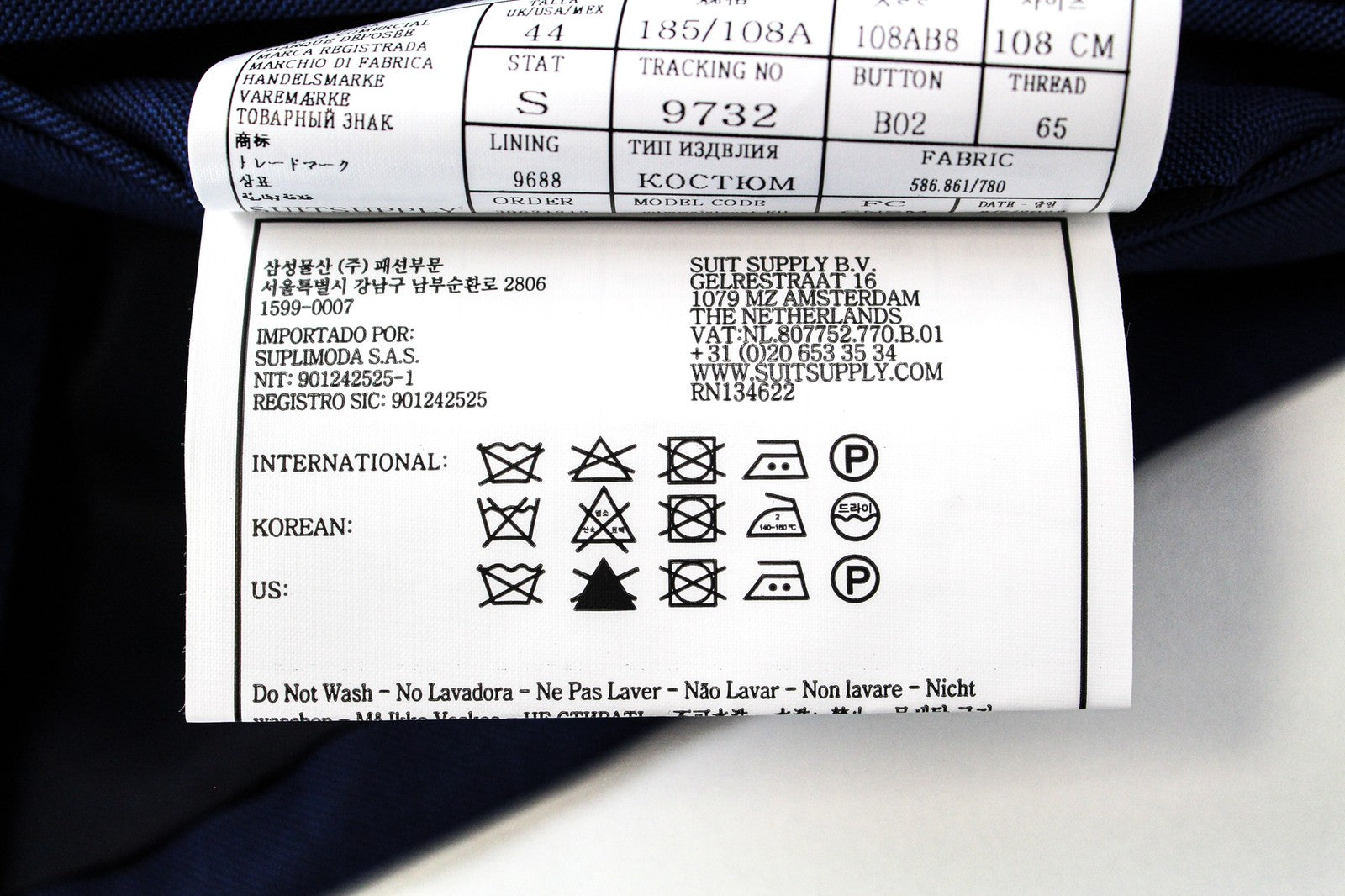 SUITSUPPLY La Spalla Men's Suit UK44S 3 Piece Mid-Blue Wool Twill Classic Fit