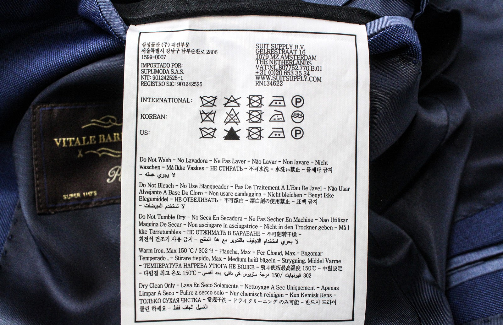 SUITSUPPLY La Spalla Men's Suit UK44S 3 Piece Mid-Blue Wool Twill Classic Fit