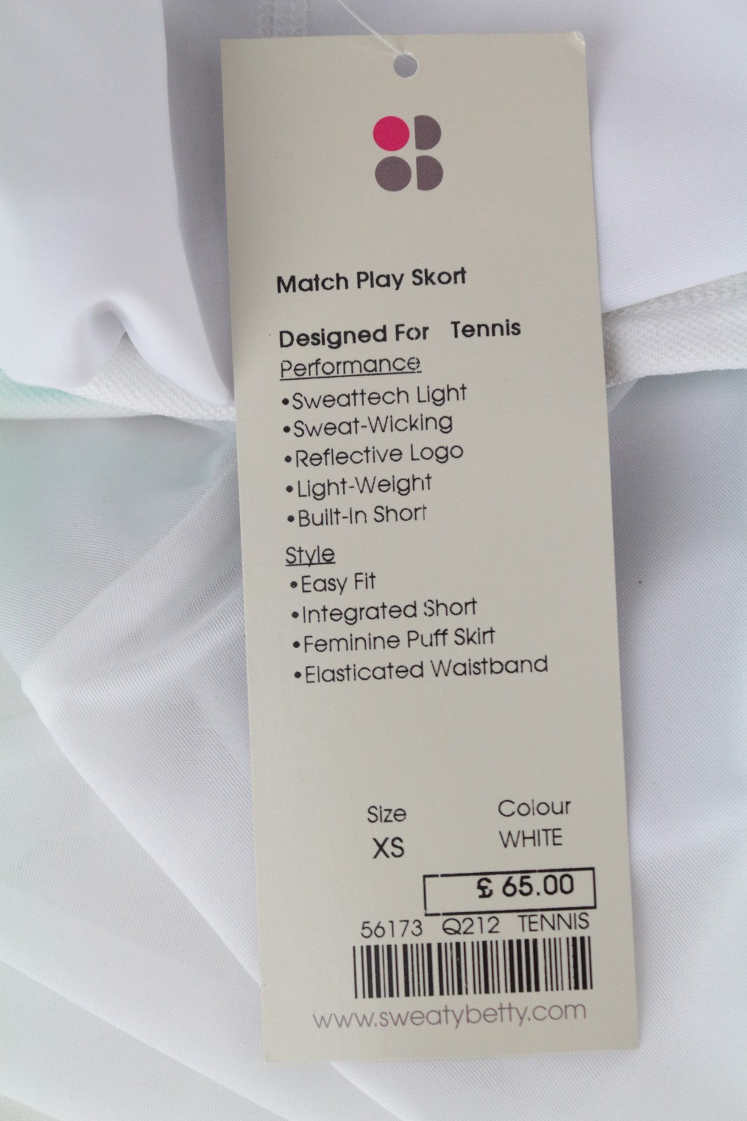 SWEATY BETTY Match Play Women's Skirt XS Mini White Skort Activewear Tennis