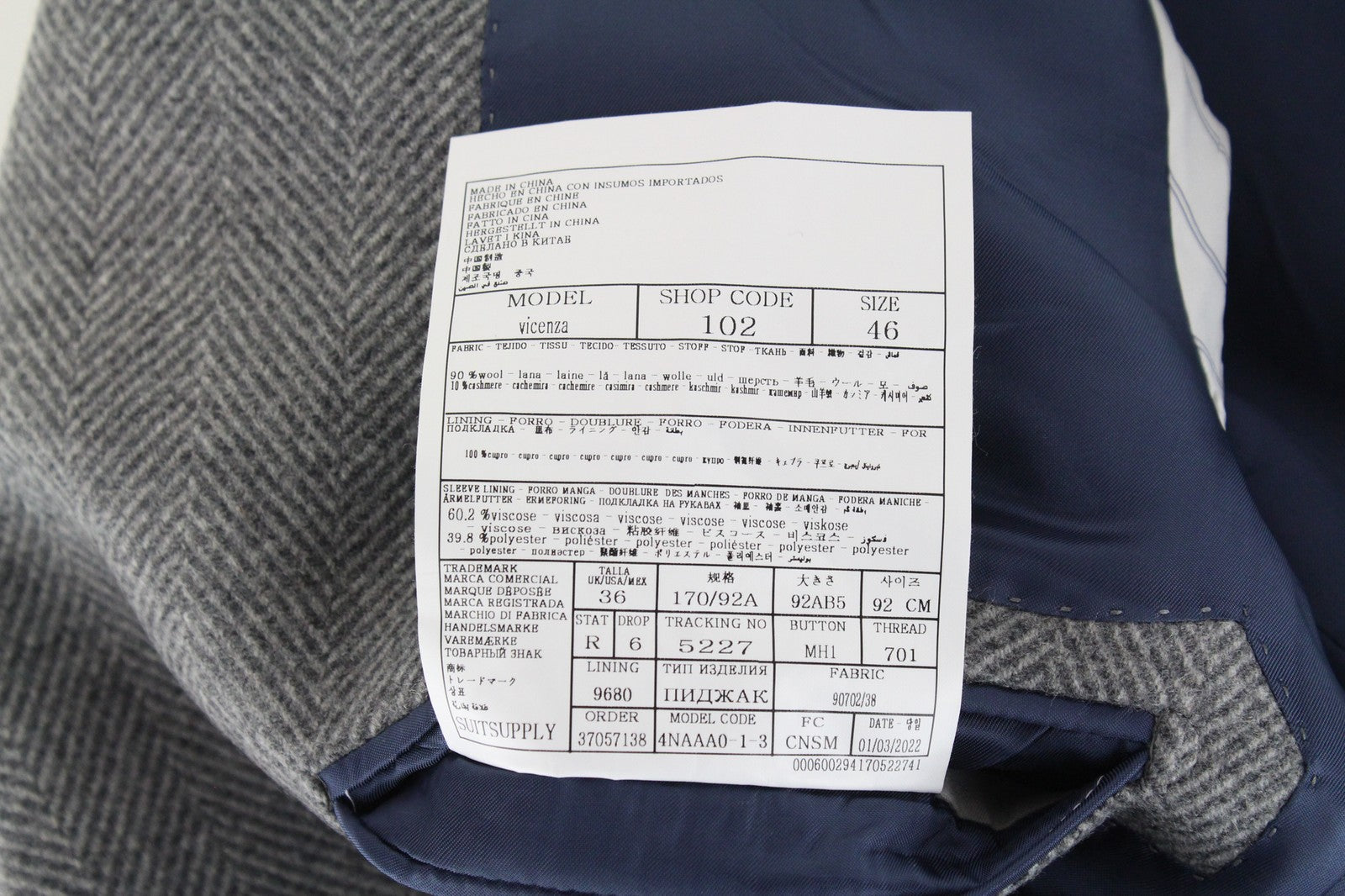 SUITSUPPLY Vicenza Men's Coat UK36R Flannel Wool Cashmere Grey Mid-Length