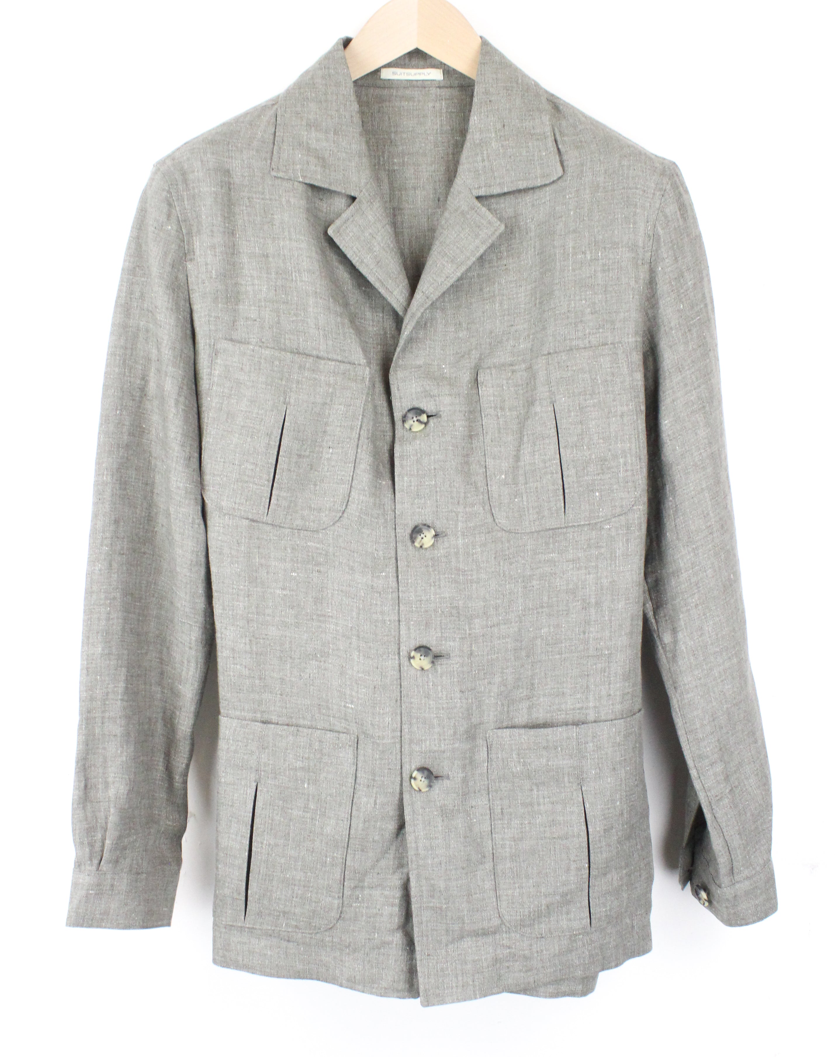 SUITSUPPLY Sahara Pocket Men's Jacket UK38R Grey Pure Linen Unlined Overshirt
