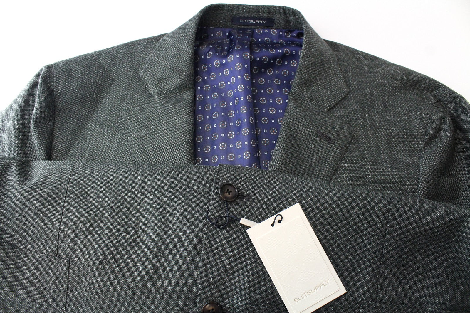 SUITSUPPLY La Spalla Men's Suit UK50R Green 3 Piece Wool Linen Silk Pleated