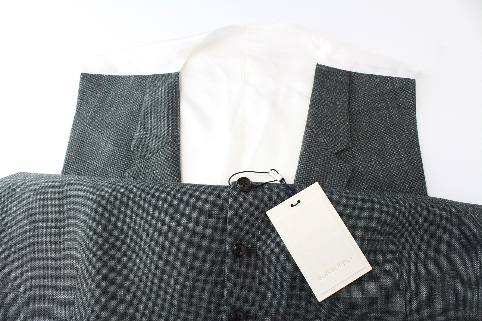 SUITSUPPLY La Spalla Men's Suit UK50R Green 3 Piece Wool Linen Silk Pleated