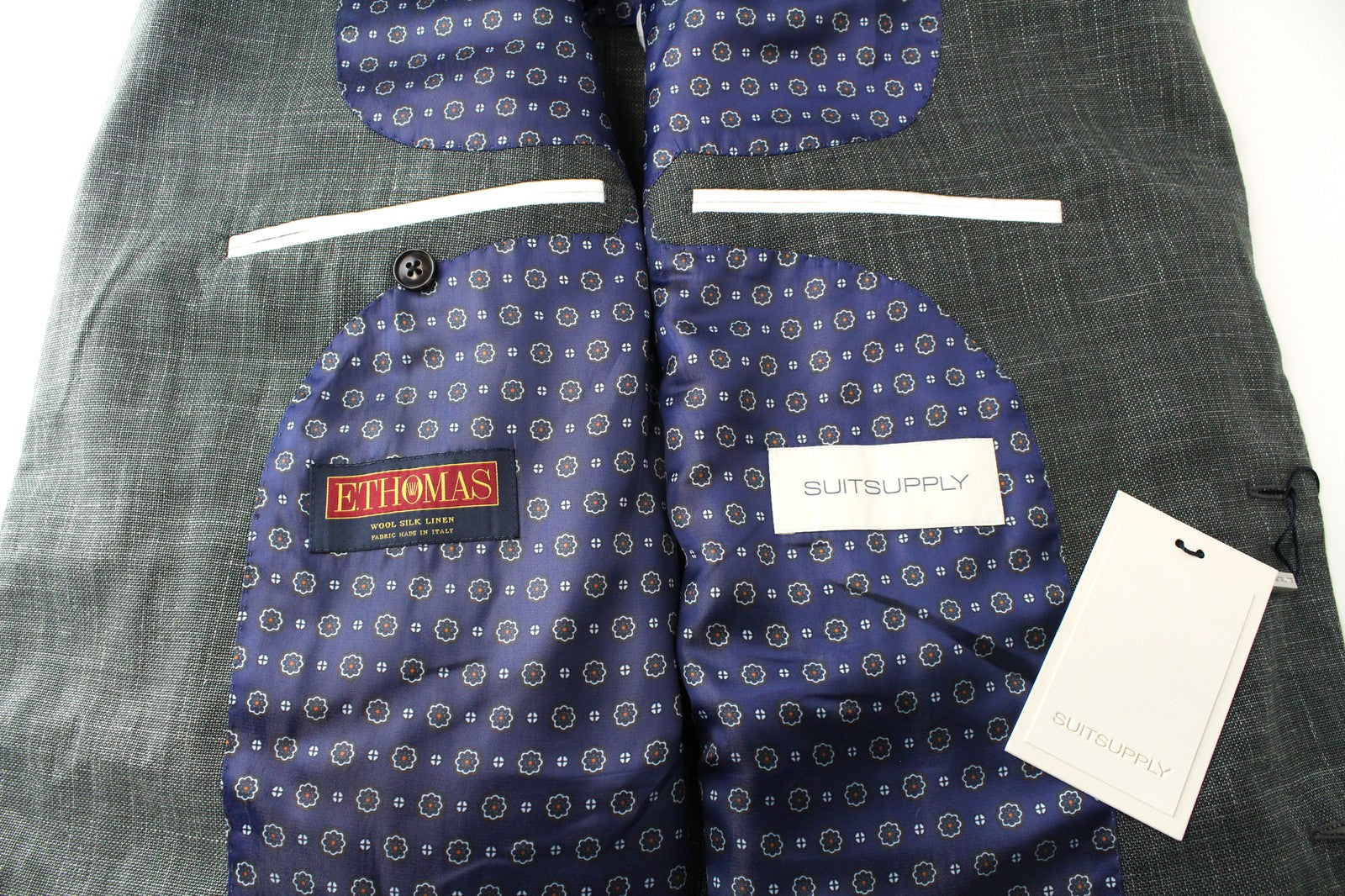 SUITSUPPLY La Spalla Men's Suit UK50R Green 3 Piece Wool Linen Silk Pleated