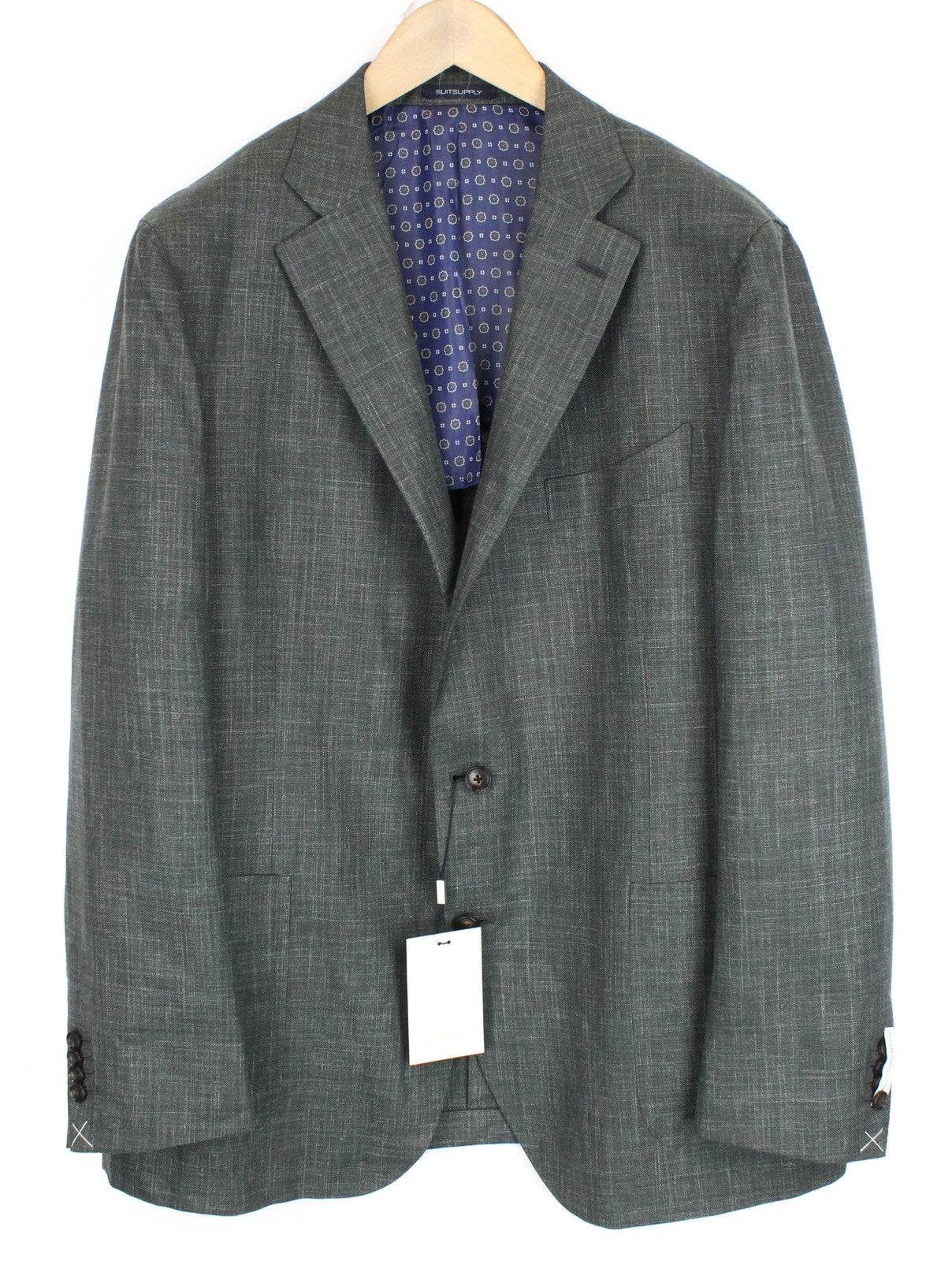 SUITSUPPLY La Spalla Men's Suit UK50R Green 3 Piece Wool Linen Silk Pleated