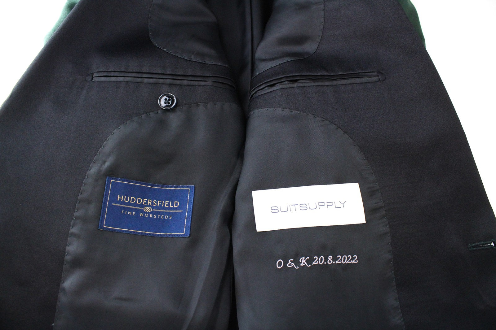 SUITSUPPLY La Spalla Men's Suit UK36R Twill Green Wool Shawl Lapel 2 Piece Set