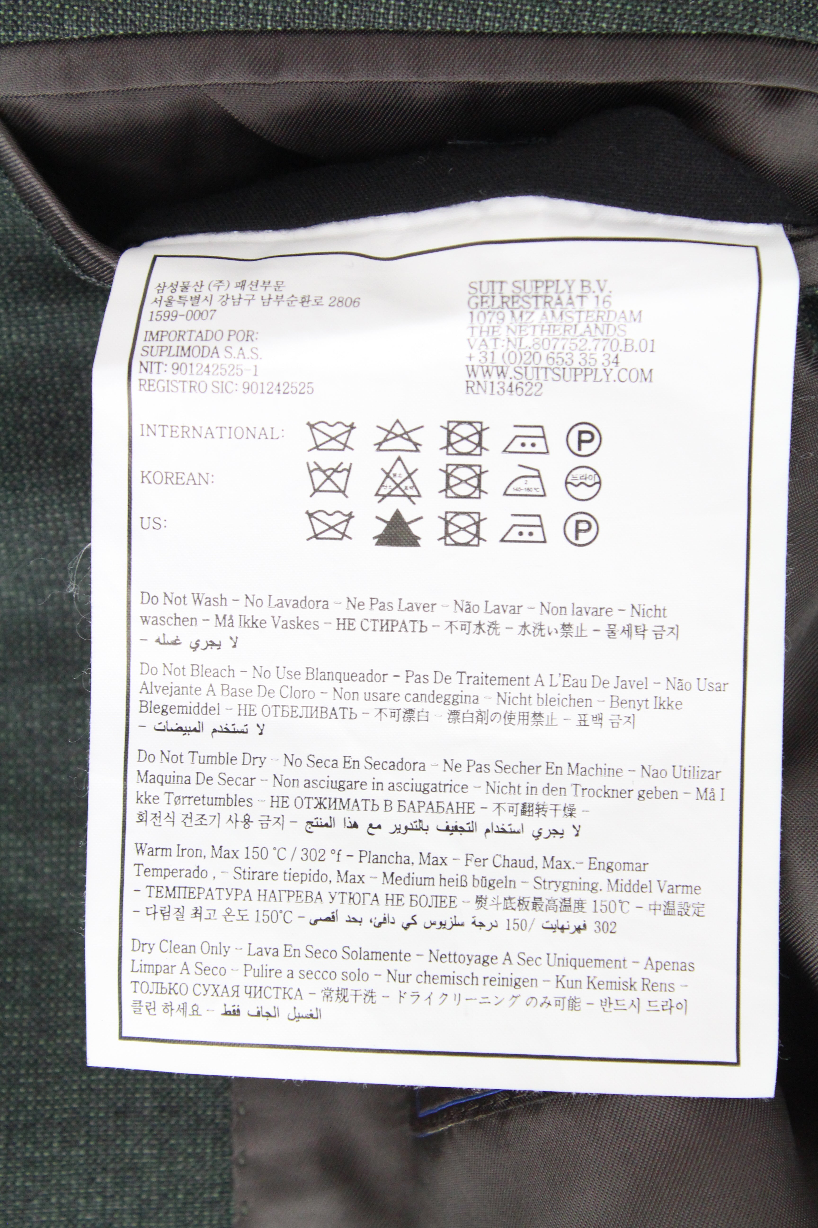 SUITSUPPLY La Spalla Men's Suit UK34R Green Half-Lined Wool Slim 2 Piece Set