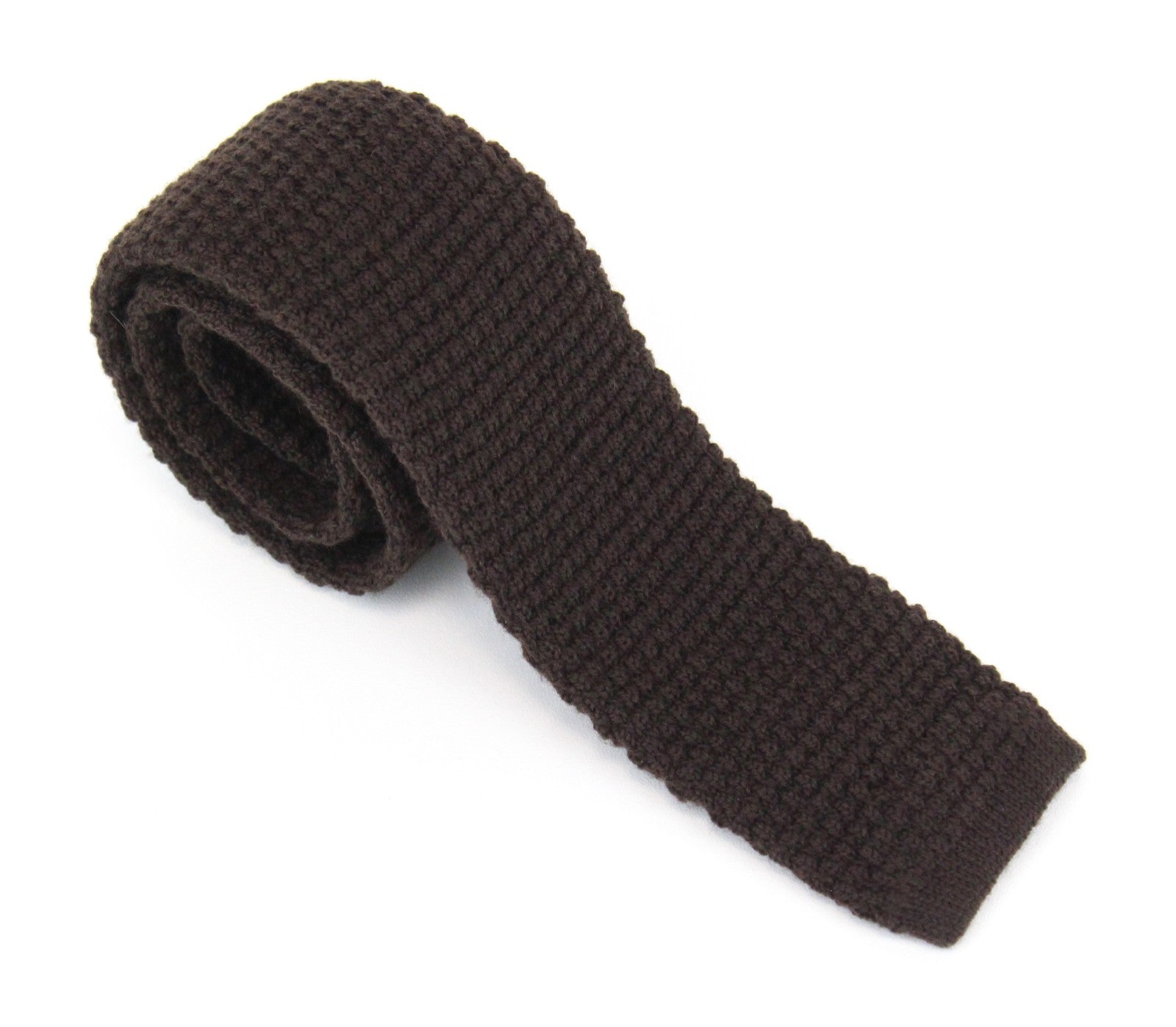 SUITSUPPLY Men's Tie 150x2.4 cm Brown Knitted Wool Square End Smart Classic