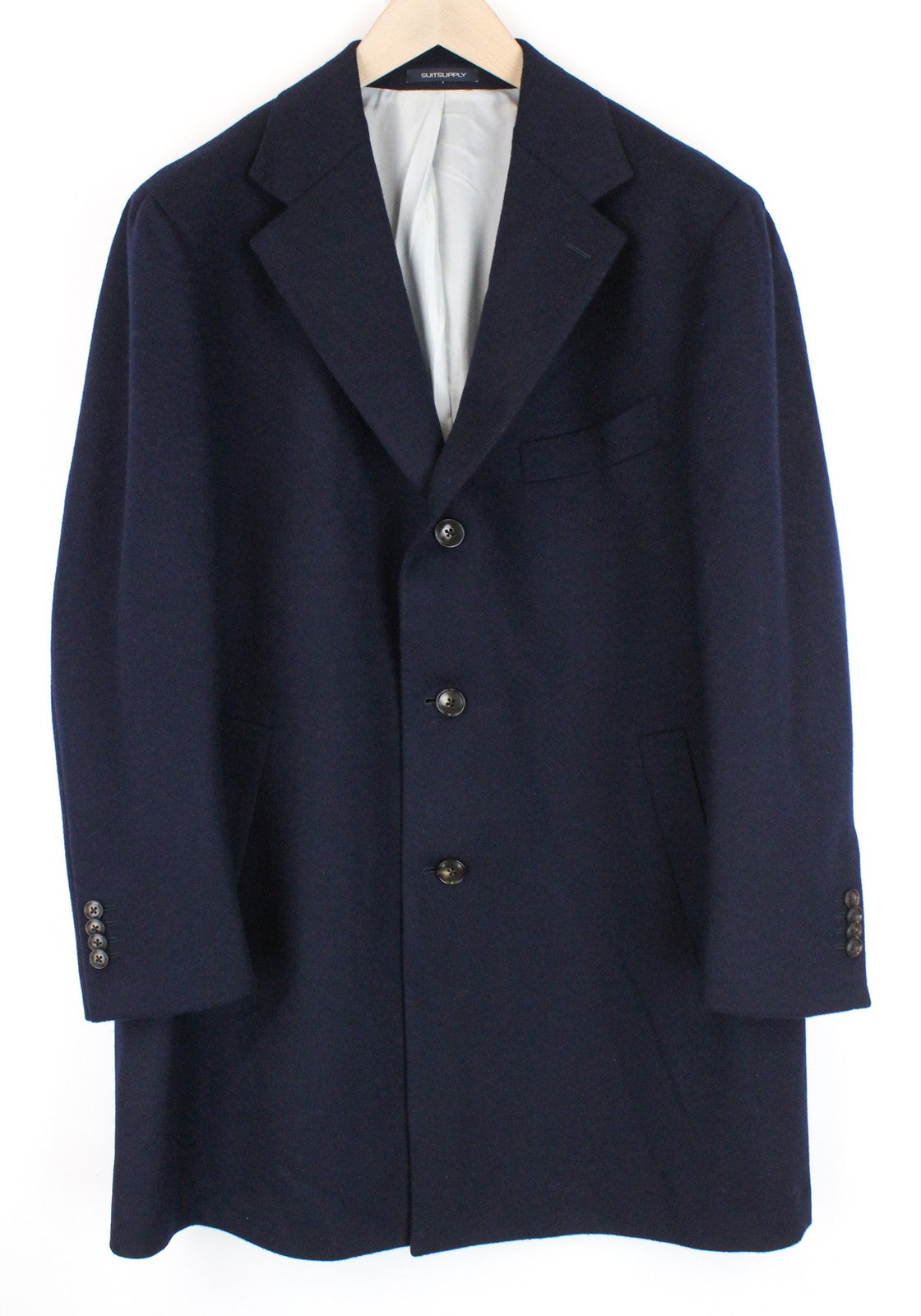 SUITSUPPLY Vicenza Men's Coat UK48R Wool Blue Lined Mid-Length Single Breasted