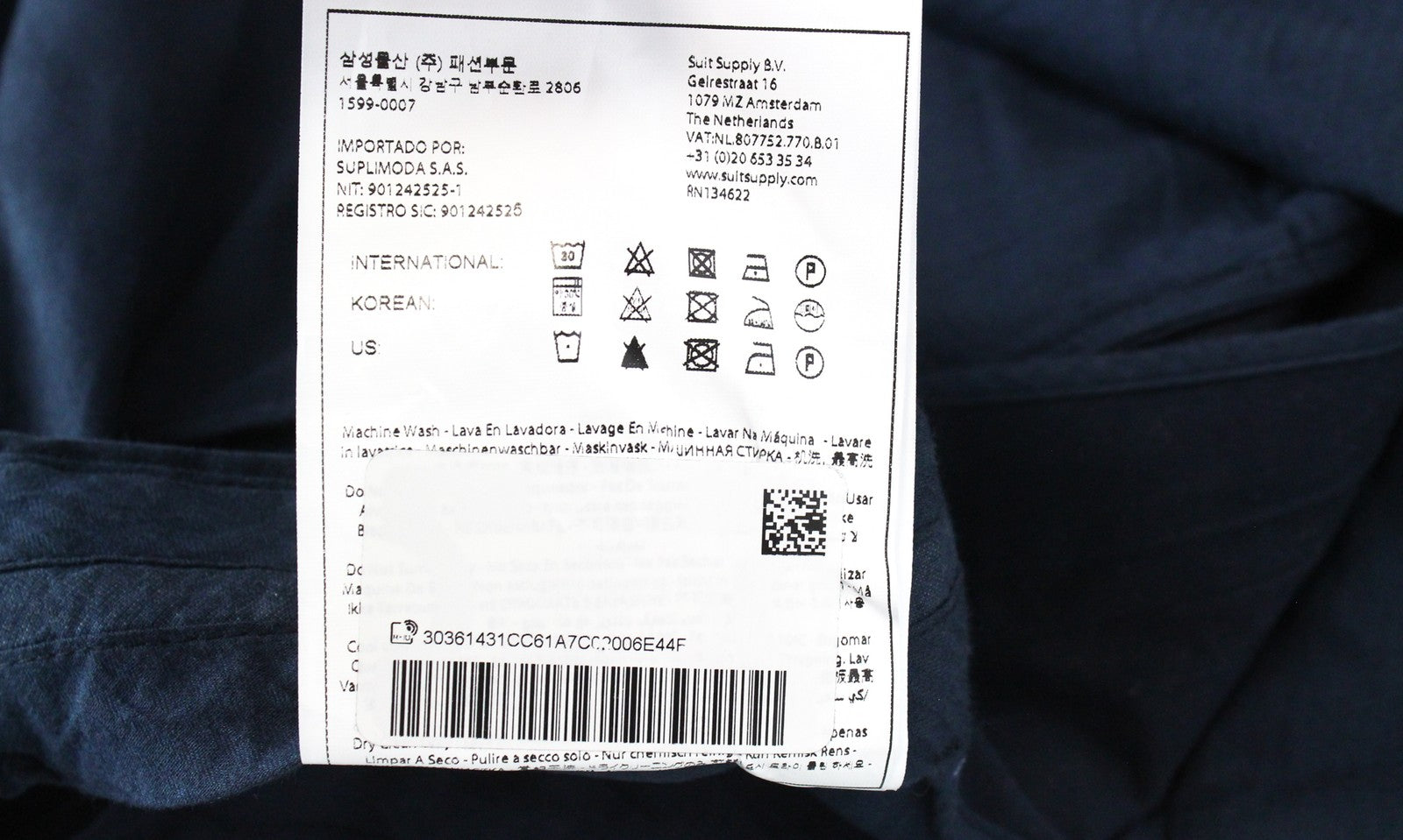 SUITSUPPLY Porto Novo Men's Trousers UK32R Dark Blue Stretch Cotton Blend Fit