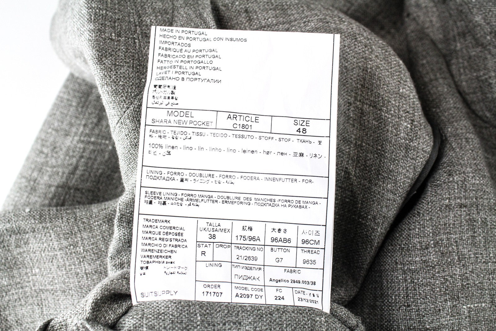 SUITSUPPLY Shara Pocket Men's Jacket UK38R Pure Linen Overshirt Unlined Grey