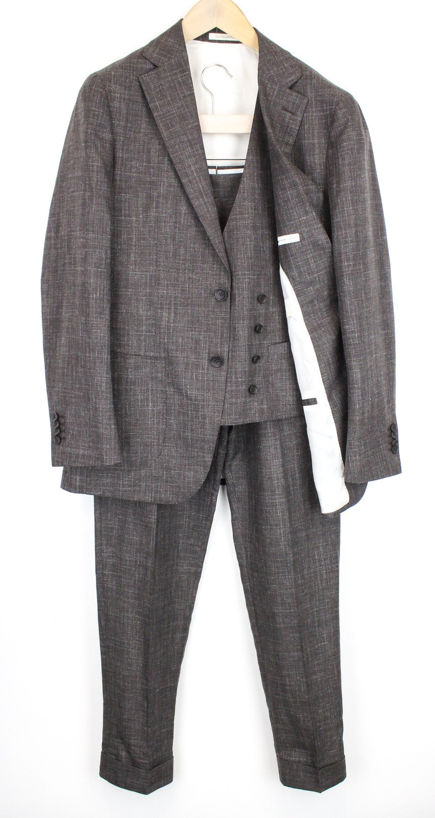 SUITSUPPLY Havana Men's Suit UK38R Slim Wool Silk Melange 3 Piece Brown Blend