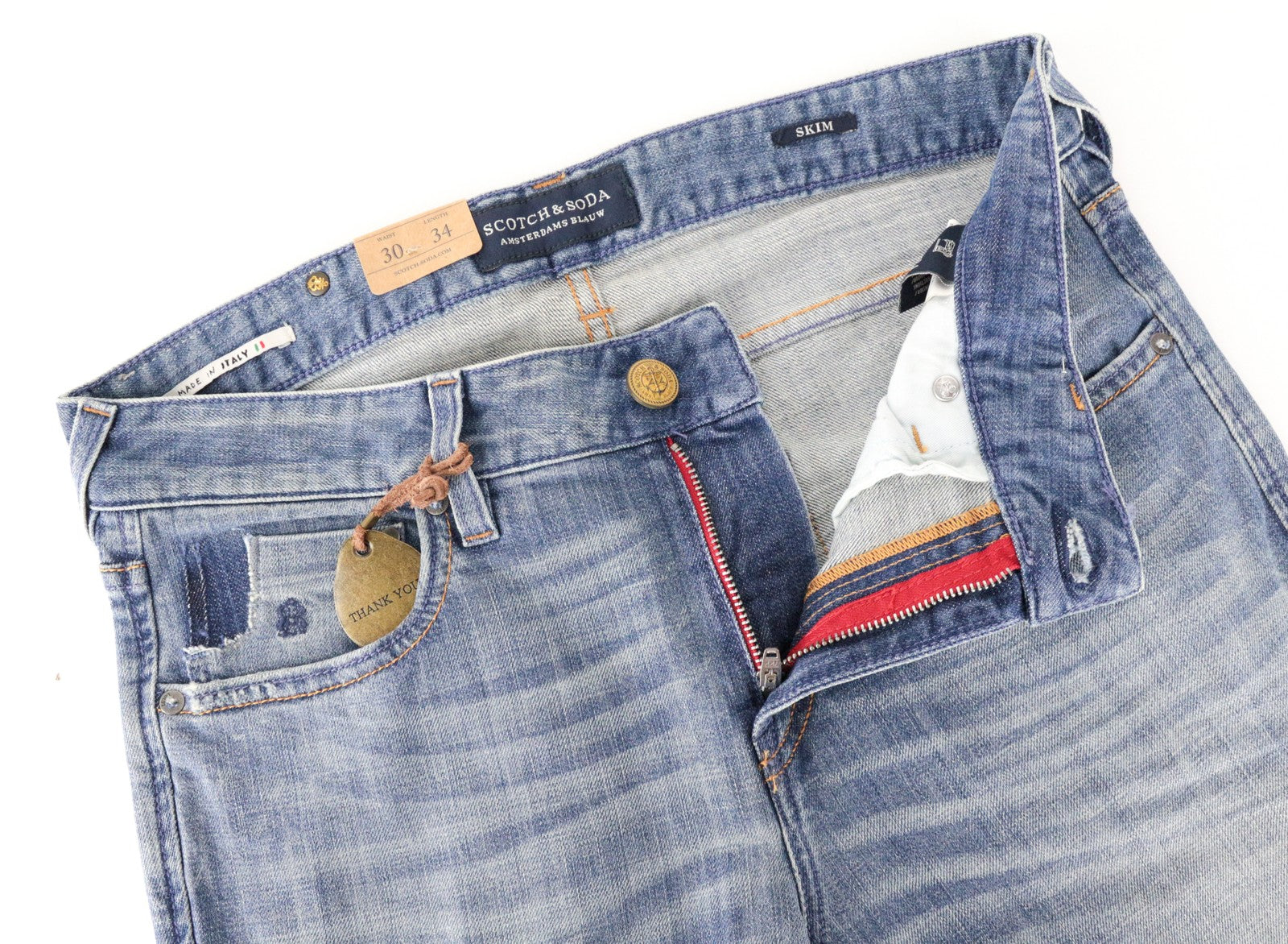 SCOTCH & SODA Skim Men's Jeans W30/L34 Distressed Stretch Fit Blue Lot. 22