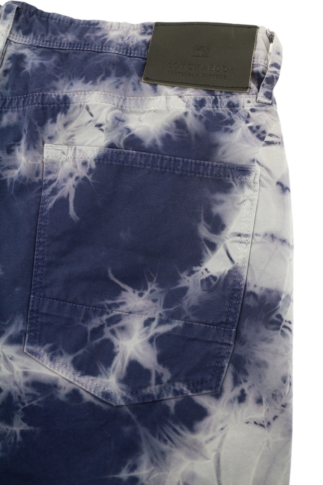 SCOTCH & SODA Men Shorts ~W32 Chino Washed Blue Pattern Button Fly Logo Casual