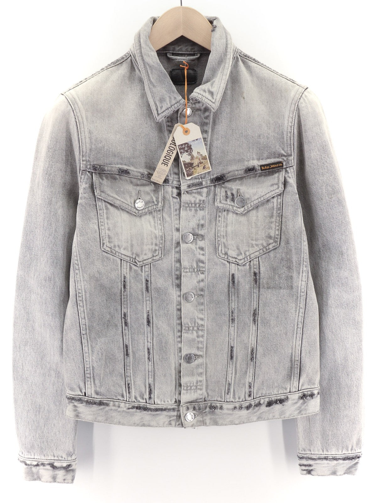 Nudie Jeans Billy Light Grey Trashed  Mens Jacket M Button Faded Polo