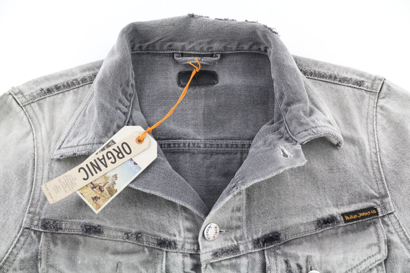 Nudie Jeans Billy Light Grey Trashed  Mens Jacket M Button Faded Polo