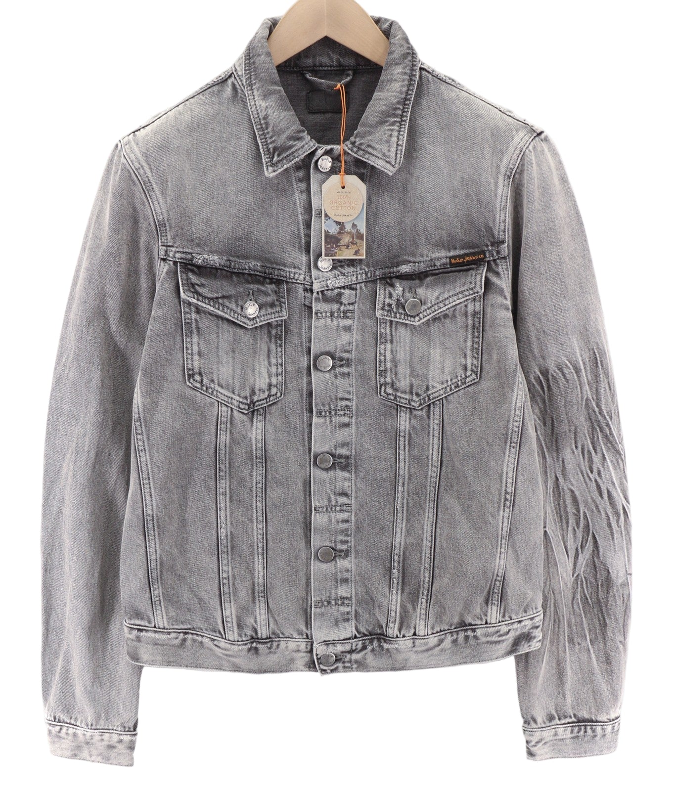 Nudie Jeans Billy Light Grey Trashed  Mens Jacket L Faded Pockets Button