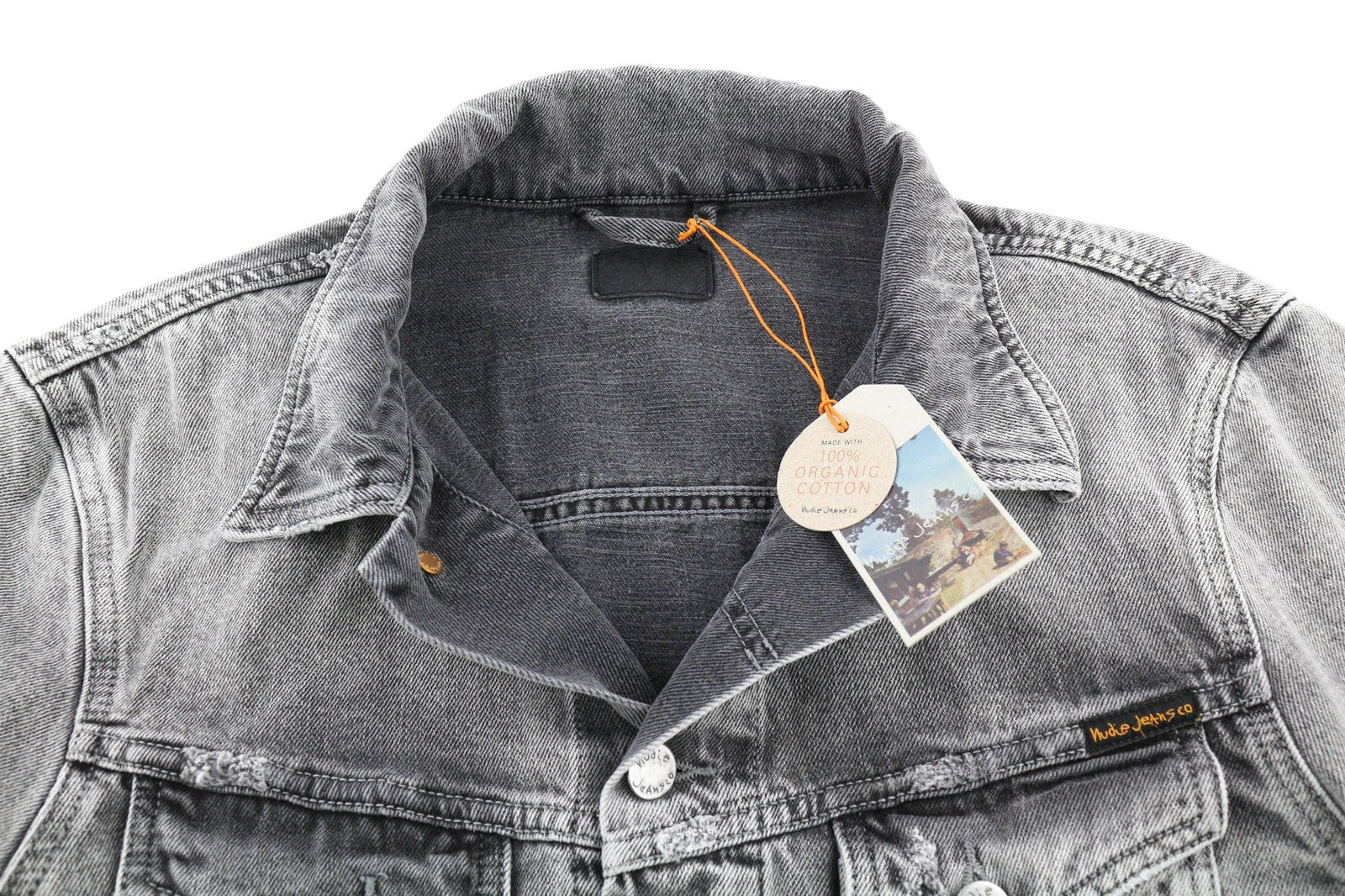 Nudie Jeans Billy Light Grey Trashed  Mens Jacket L Faded Pockets Button