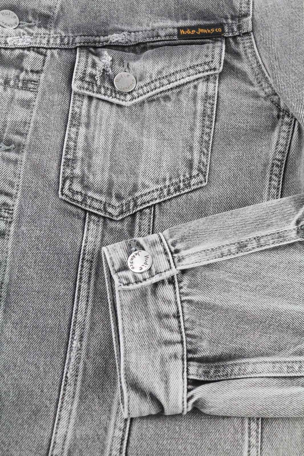 Nudie Jeans Billy Light Grey Trashed  Mens Jacket L Faded Pockets Button