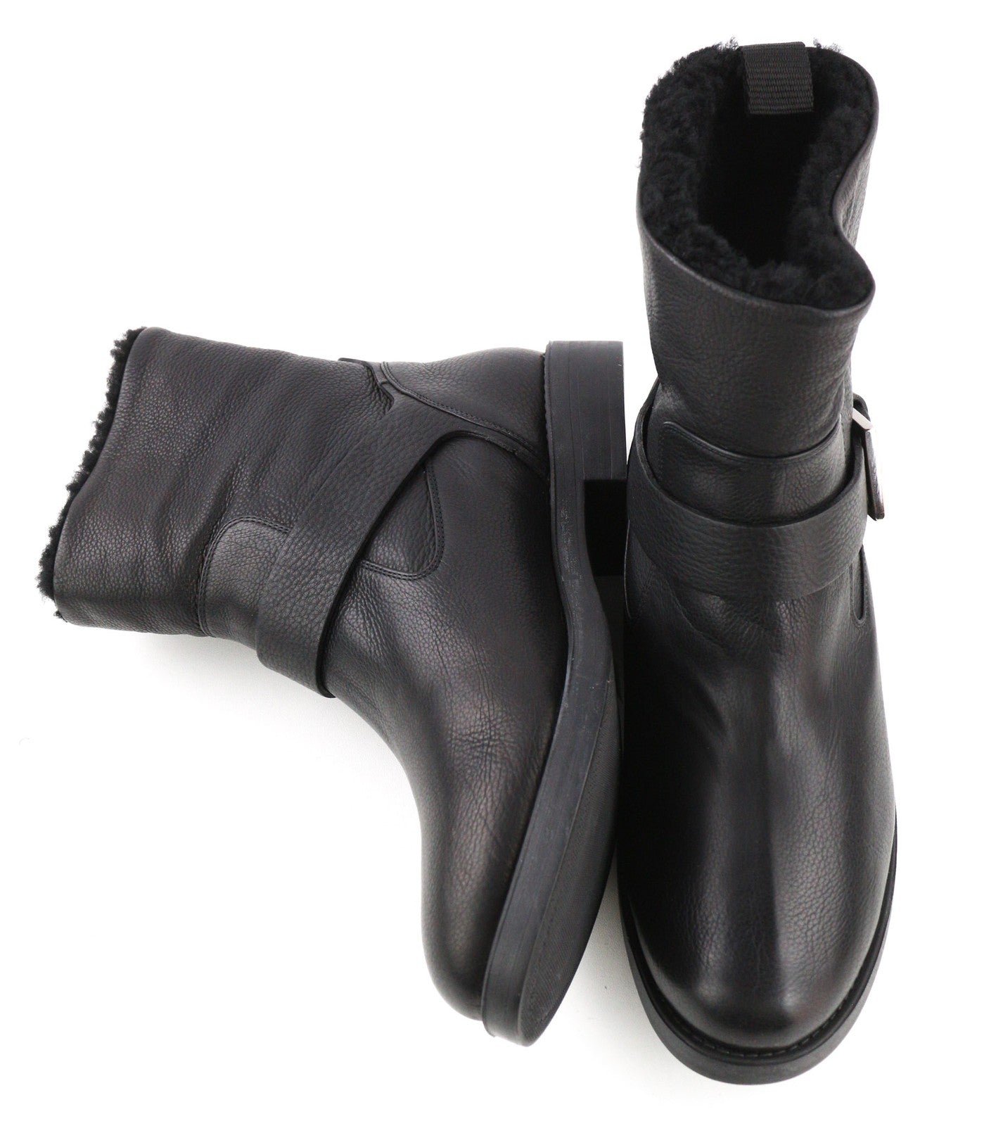 HUGO BOSS Lia Biker-Fur Womens Boots EU39 UK6 Black Leather Real Fur Mid Buckle