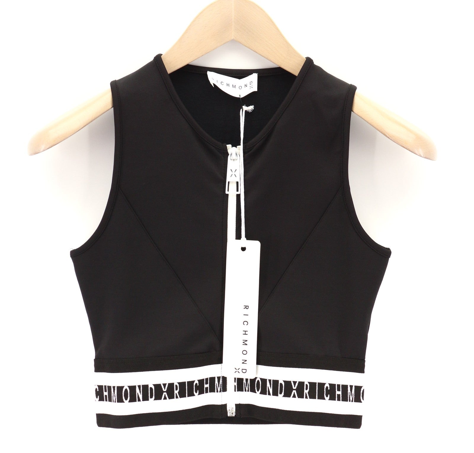 RICHMOND Fitness Womens T-Shirt S Black Sleeveless Zipper Crew Neck Crop