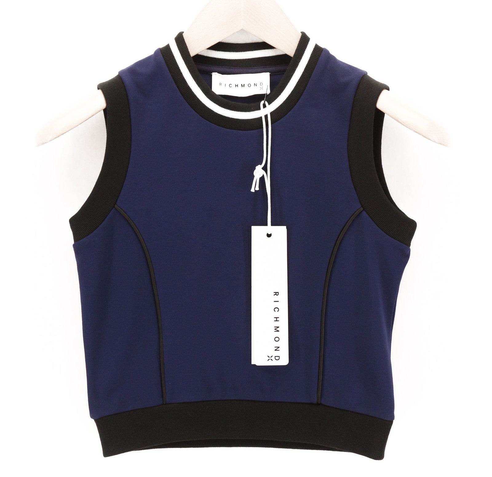 RICHMOND Womens T-Shirt S Dark Blue Sleeveless  Crew Neck Crop Tank Stretch