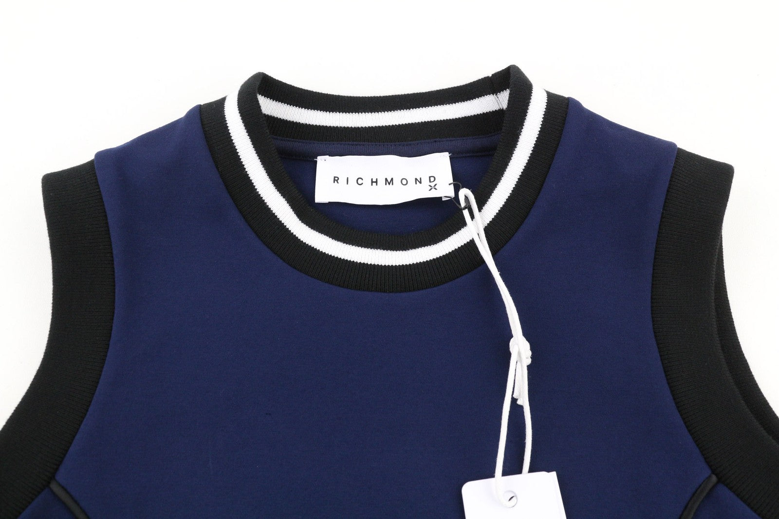 RICHMOND Womens T-Shirt S Dark Blue Sleeveless  Crew Neck Crop Tank Stretch