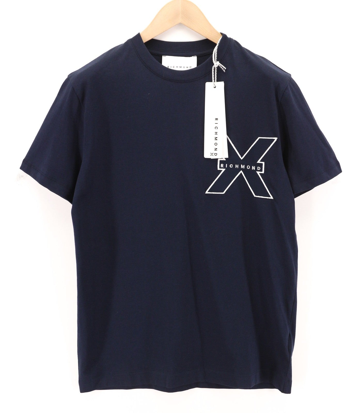 RICHMOND Mens T-Shirt M Dark Blue Short Sleeve Crew Front White  All Seasons