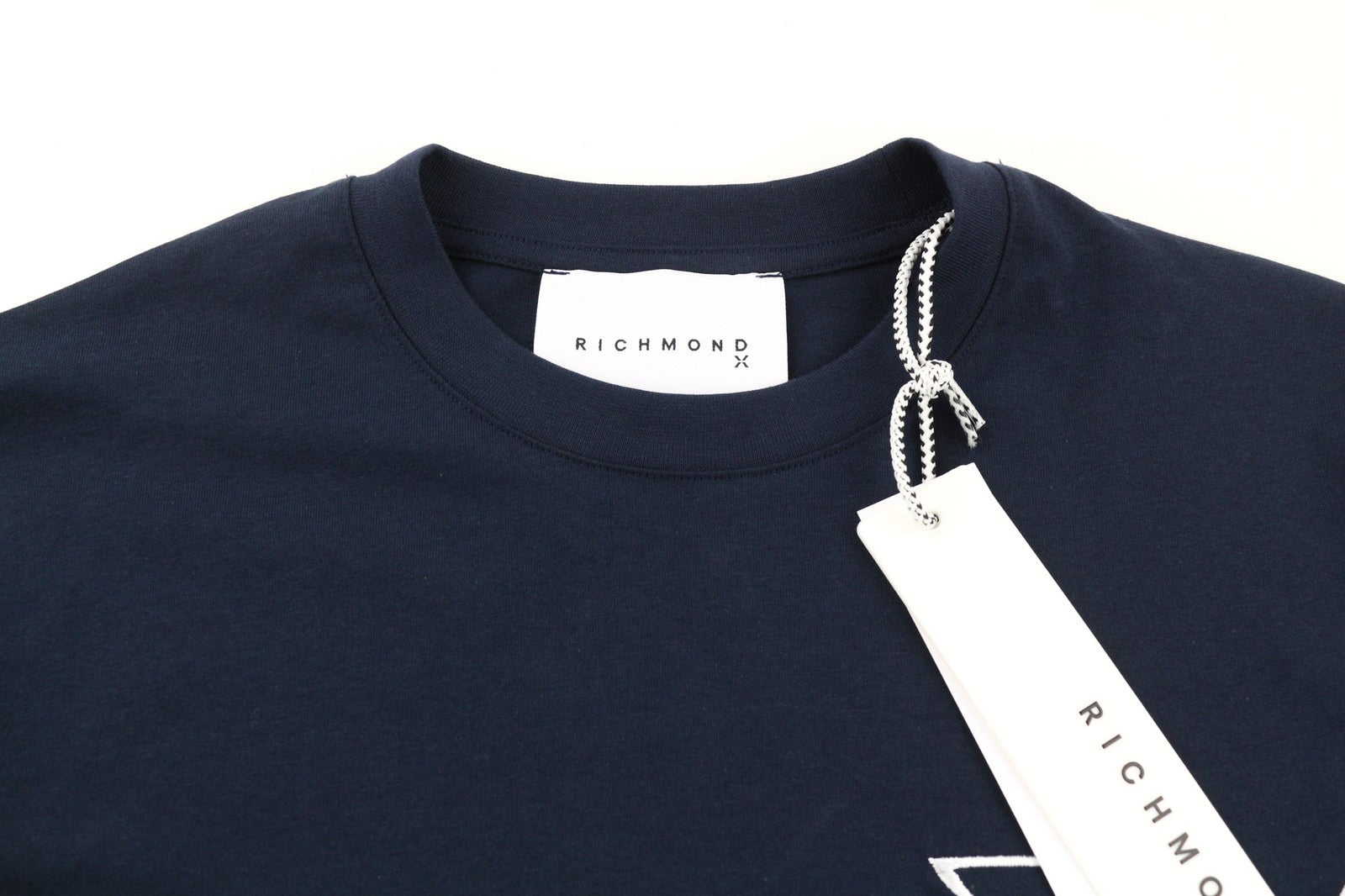 RICHMOND Mens T-Shirt M Dark Blue Short Sleeve Crew Front White  All Seasons