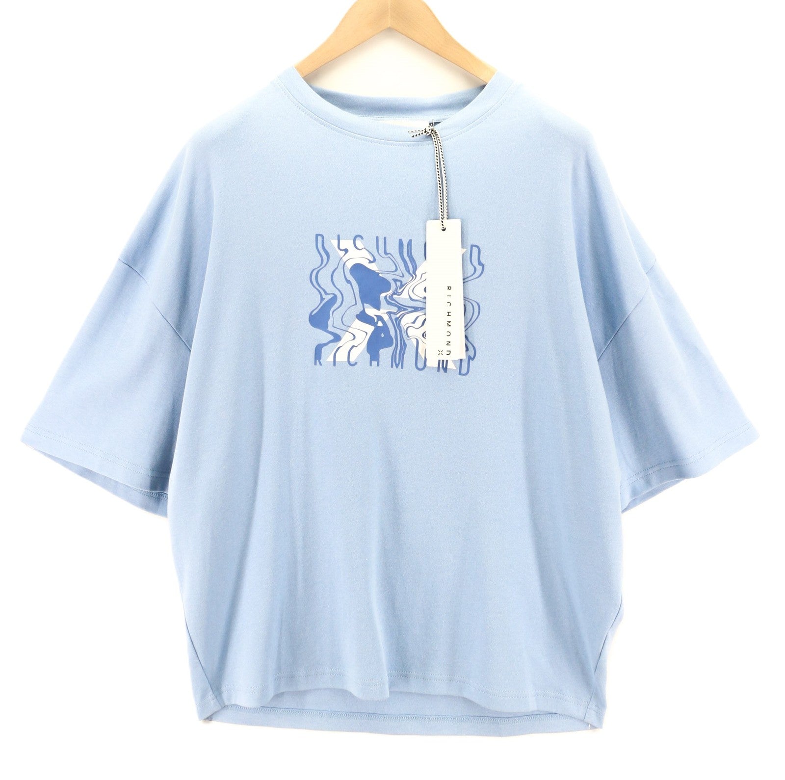 JOHN RICHMOND Mens T-Shirt M Blue Placid Short Sleeve Oversized Crew Printed