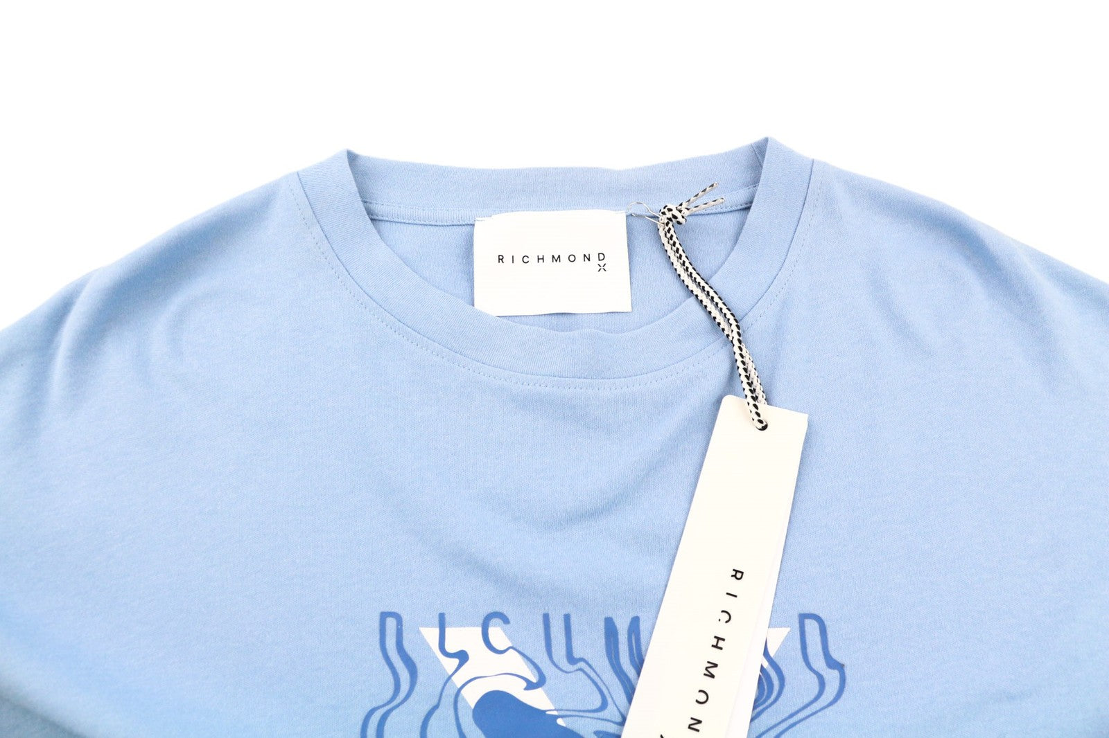 JOHN RICHMOND Mens T-Shirt M Blue Placid Short Sleeve Oversized Crew Printed