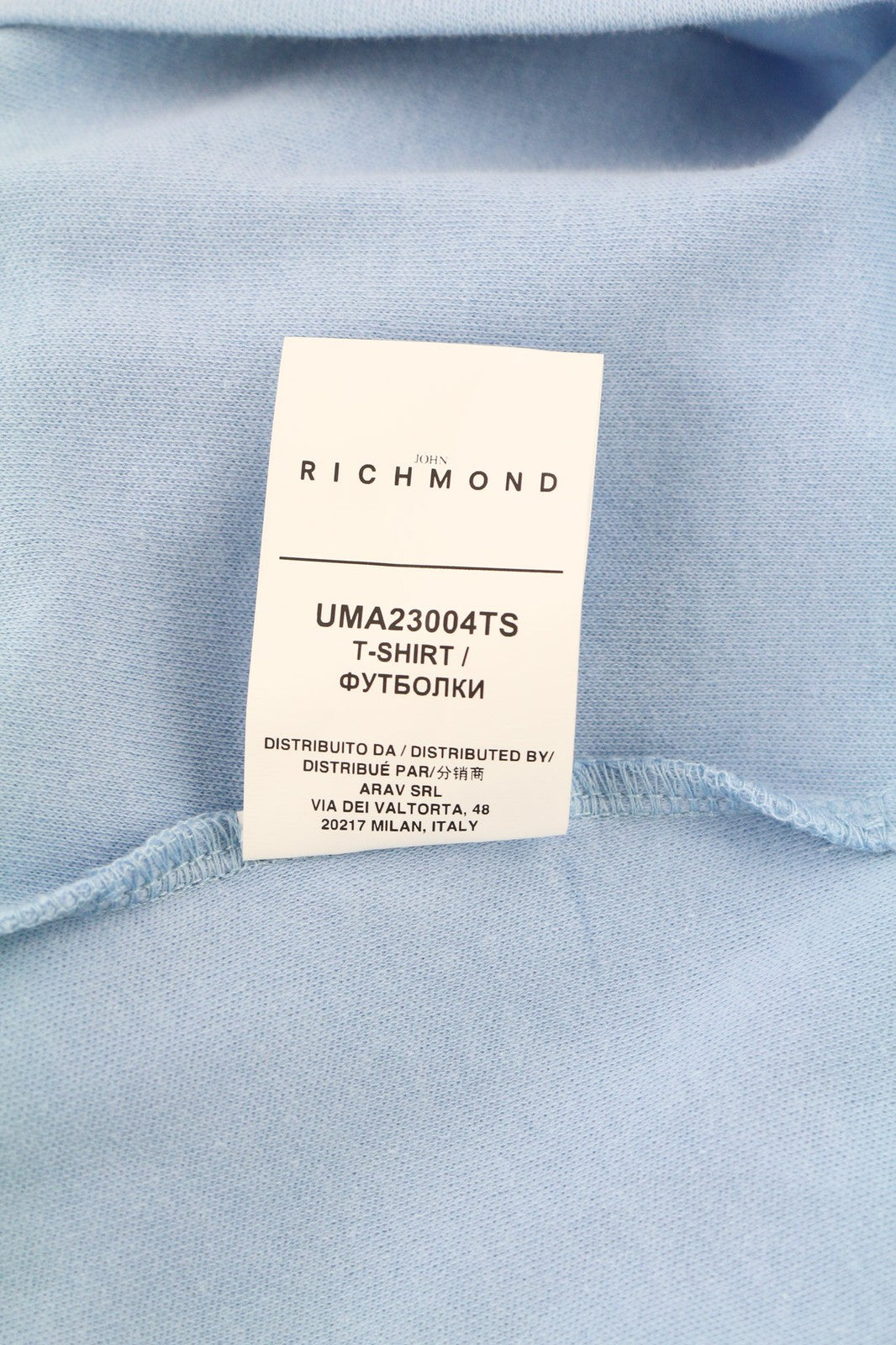 JOHN RICHMOND Mens T-Shirt M Blue Placid Short Sleeve Oversized Crew Printed