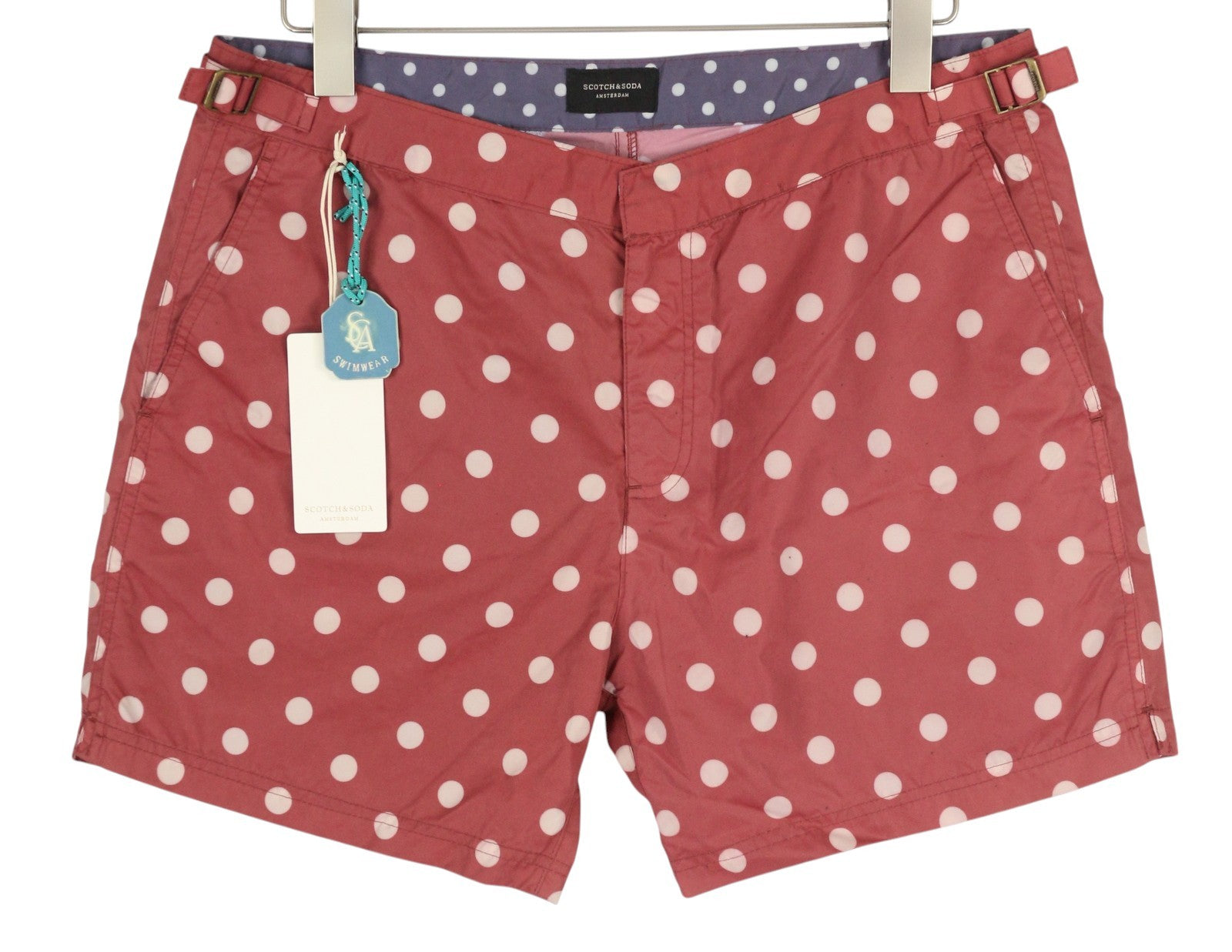 SCOTCH & SODA Men Swimwear ~W34 Dark Red Polka Dot Pattern Zip Fly Logo Pockets