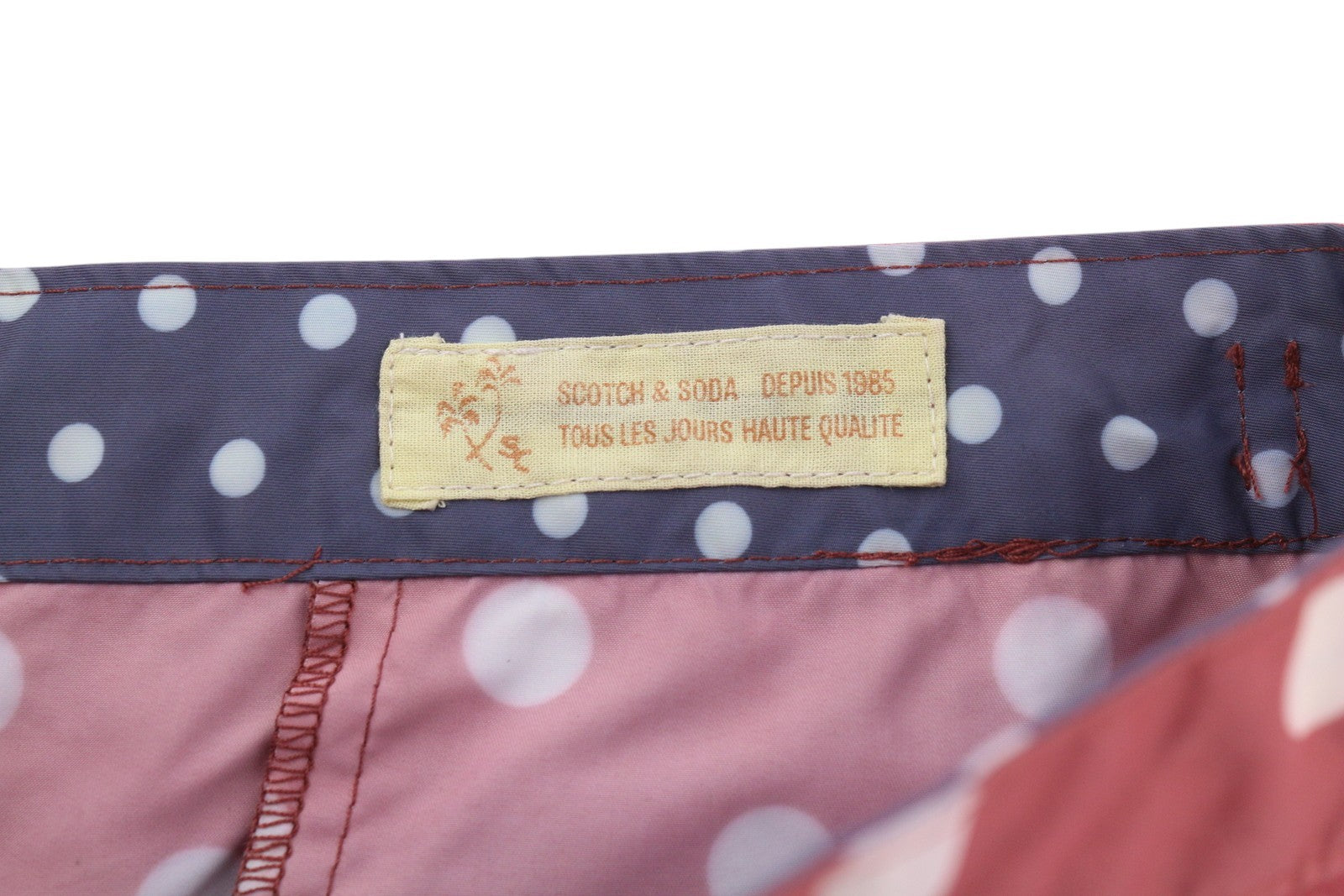 SCOTCH & SODA Men Swimwear ~W34 Dark Red Polka Dot Pattern Zip Fly Logo Pockets