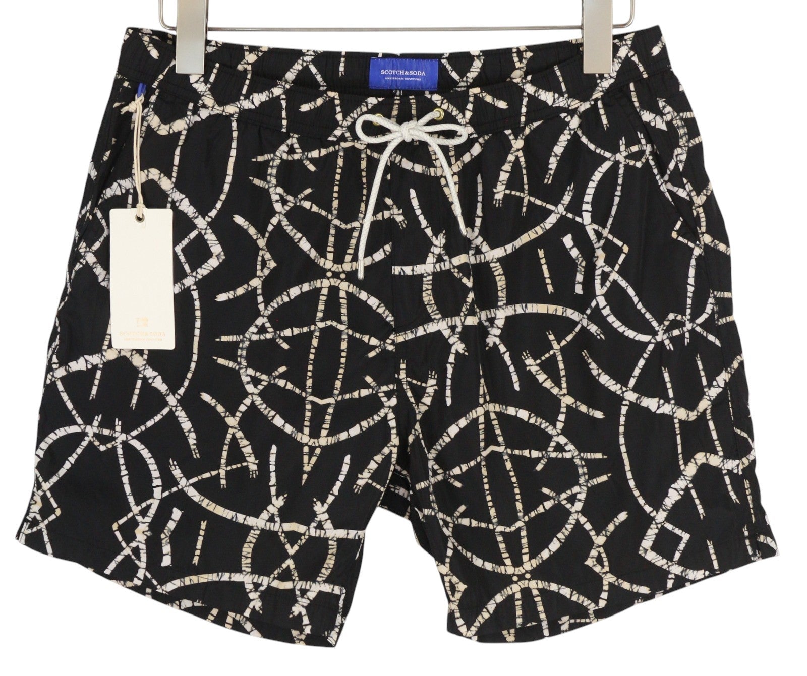 SCOTCH & SODA Men Swimwear M Black Patterned Mesh Lined Drawstring Waist Logo