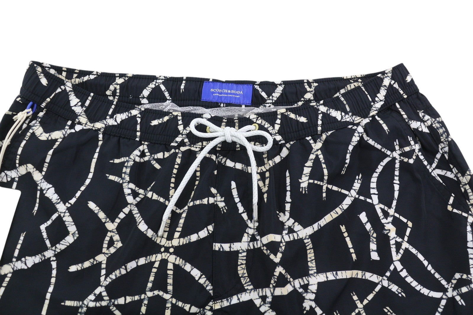 SCOTCH & SODA Men Swimwear M Black Patterned Mesh Lined Drawstring Waist Logo