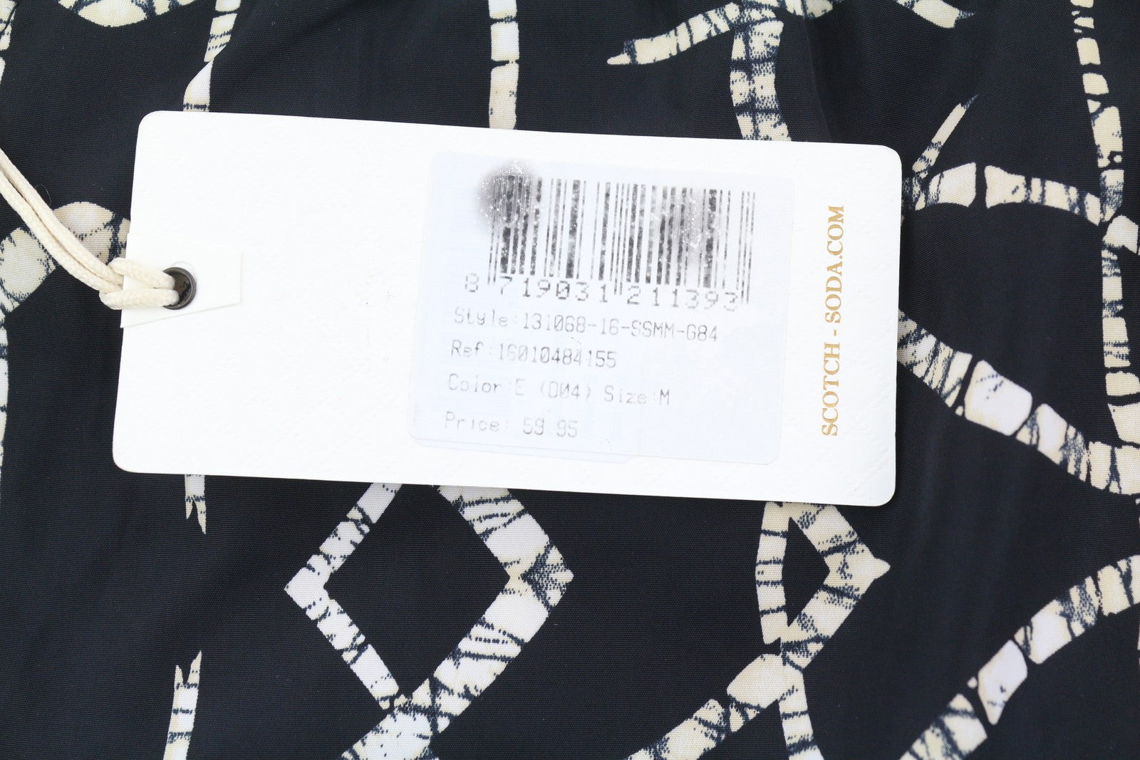 SCOTCH & SODA Men Swimwear M Black Patterned Mesh Lined Drawstring Waist Logo