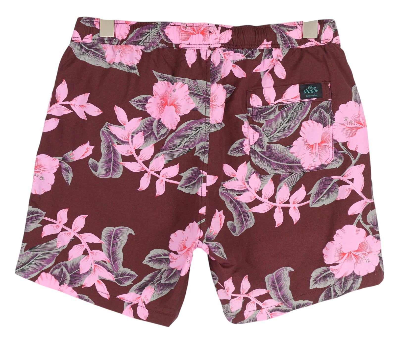 SCOTCH & SODA Men Swimwear S Burgundy Floral Patterned Elastic Waist Mesh Lined