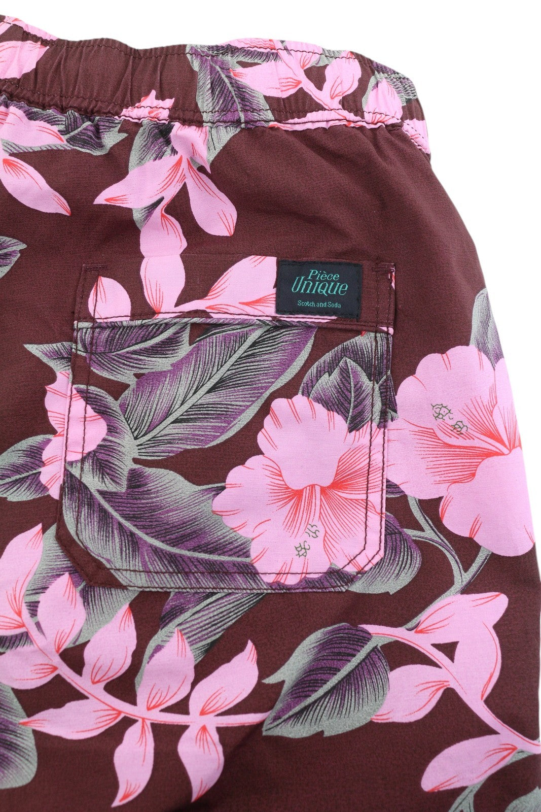 SCOTCH & SODA Men Swimwear S Burgundy Floral Patterned Elastic Waist Mesh Lined