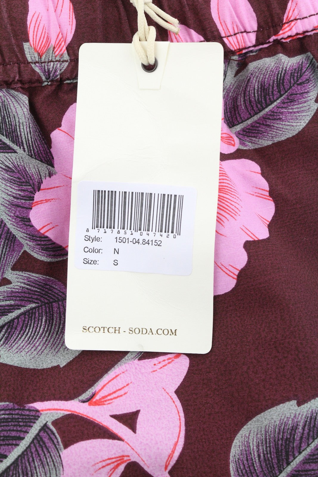 SCOTCH & SODA Men Swimwear S Burgundy Floral Patterned Elastic Waist Mesh Lined