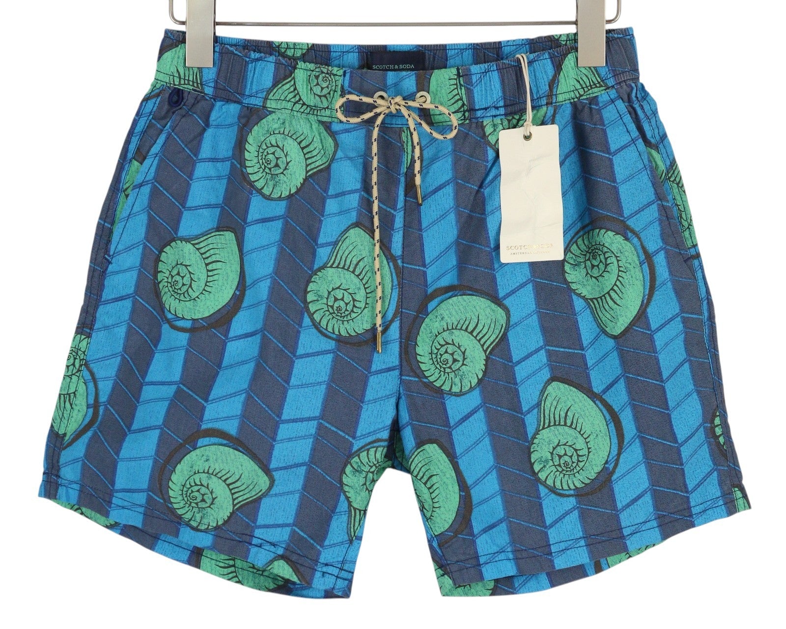 SCOTCH & SODA Men Swimwear S Blue Conch Pattern Mesh Lined Elastic Waist Logo