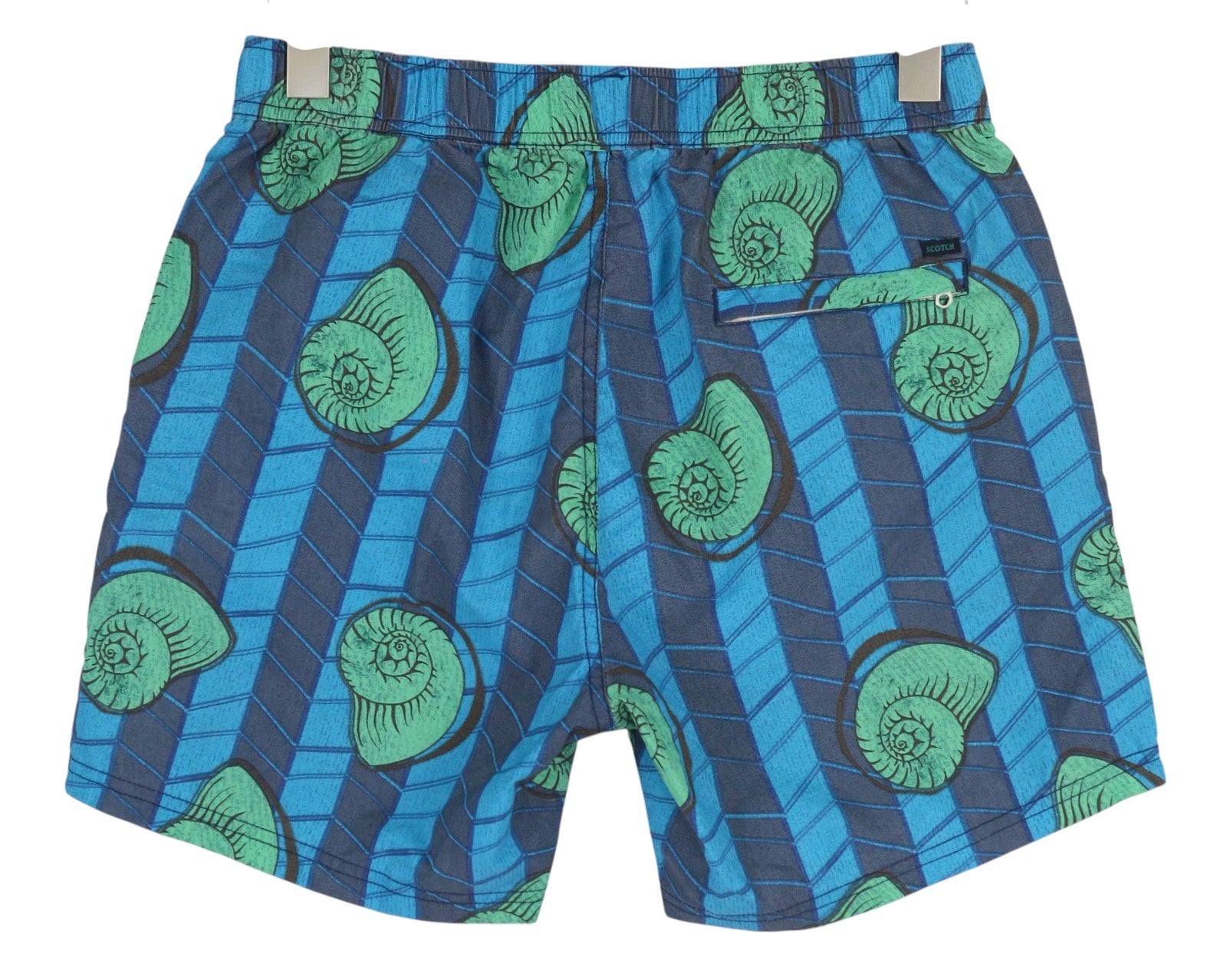 SCOTCH & SODA Men Swimwear S Blue Conch Pattern Mesh Lined Elastic Waist Logo