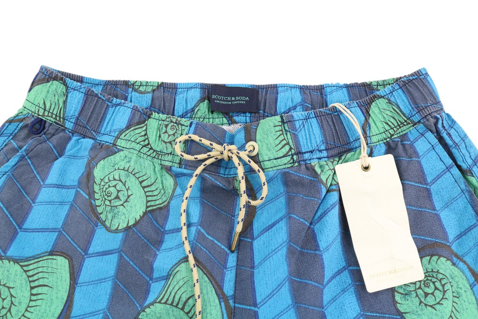 SCOTCH & SODA Men Swimwear S Blue Conch Pattern Mesh Lined Elastic Waist Logo
