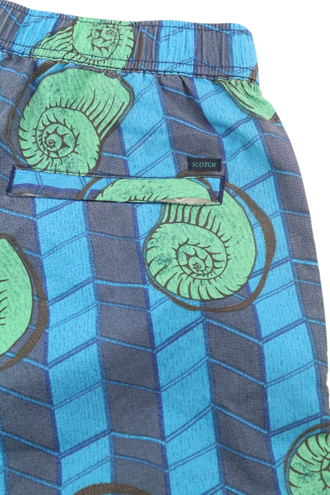 SCOTCH & SODA Men Swimwear S Blue Conch Pattern Mesh Lined Elastic Waist Logo