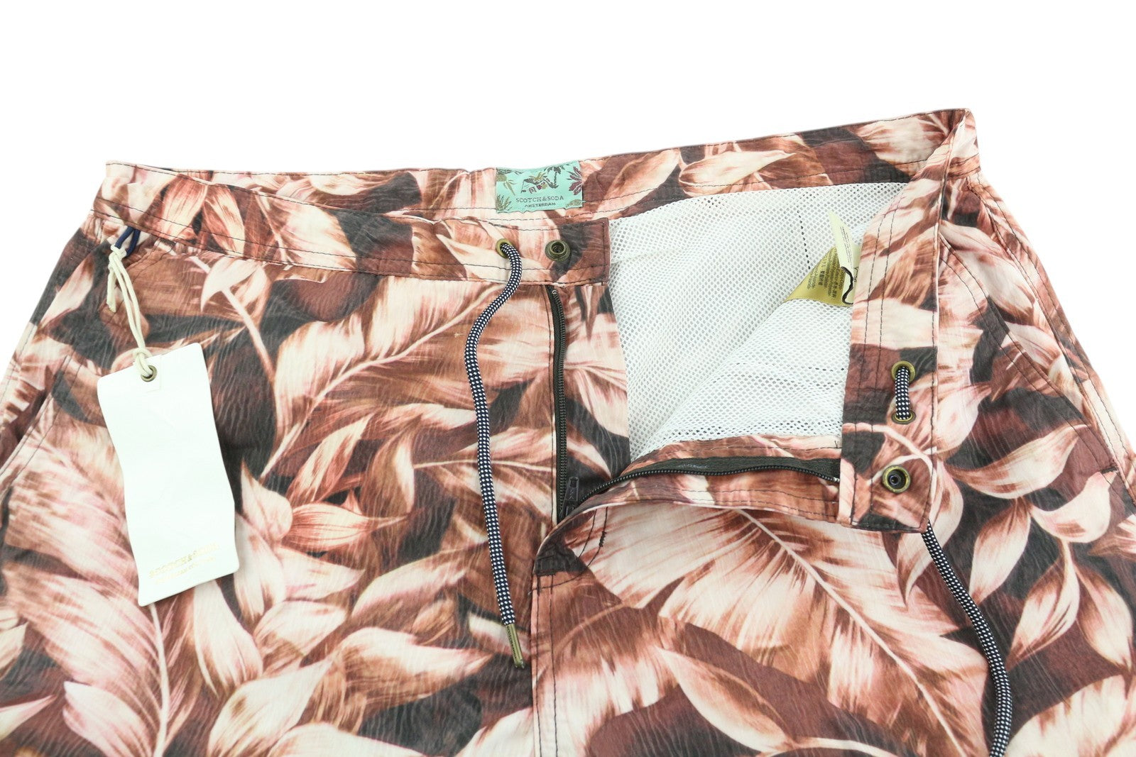 SCOTCH & SODA Men Swimwear M Purple Leaf Patterned Zip Logo Drawstring Waist