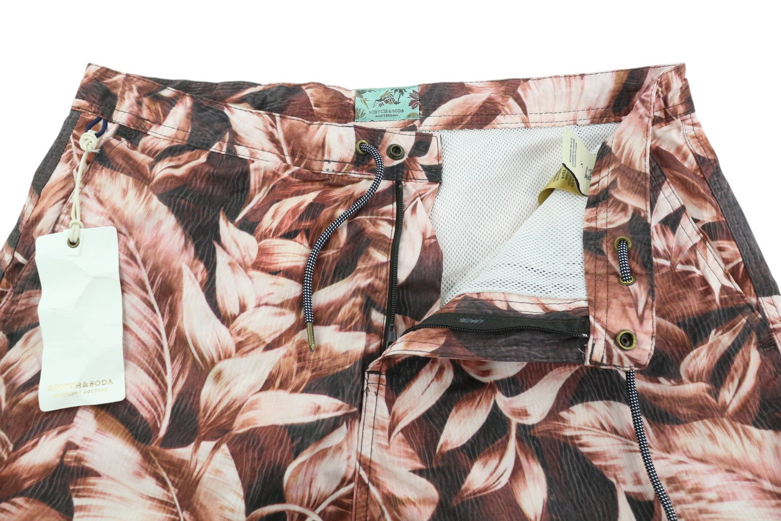 SCOTCH & SODA Men Swimwear S Purple Leaf Patterned Zip Fly Drawstring Waist