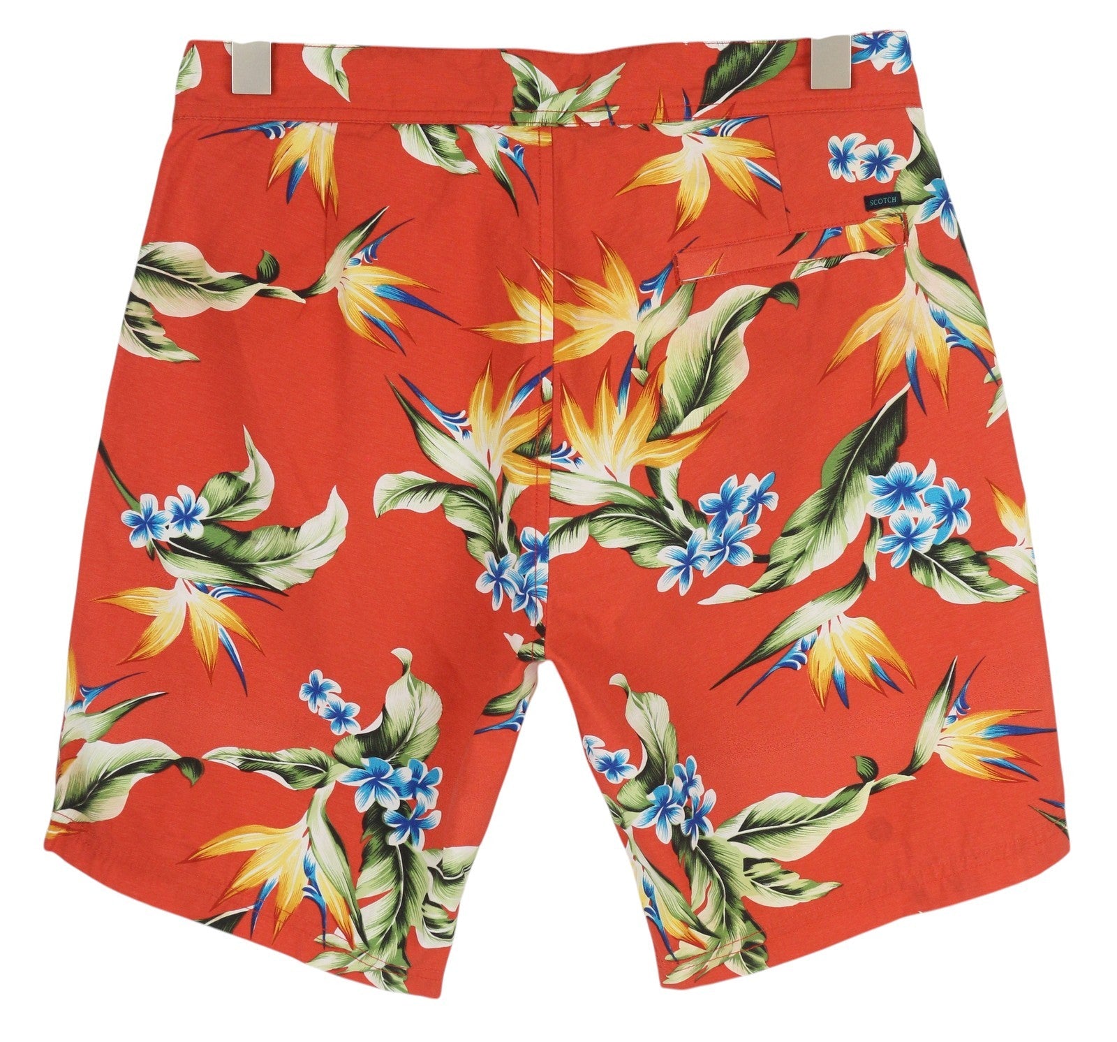 SCOTCH & SODA Men Swimwear S Red Floral Pattern Mesh Lined Drawstring Waist