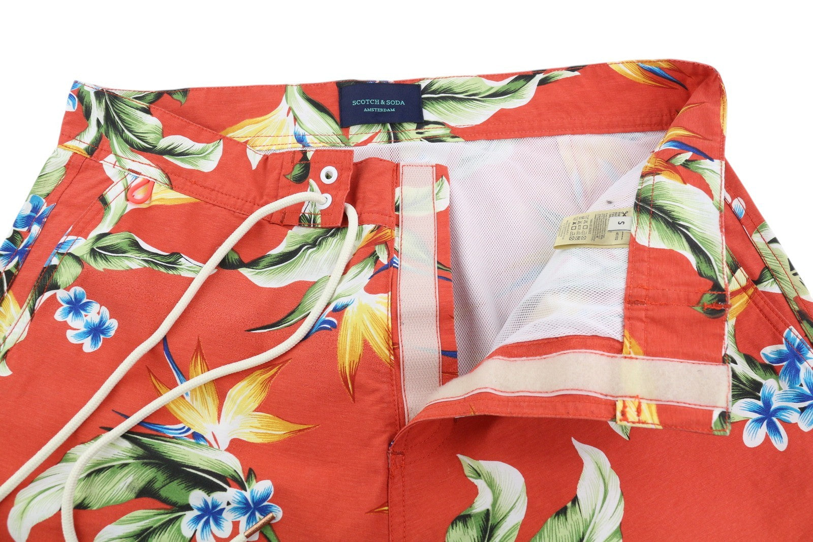 SCOTCH & SODA Men Swimwear S Red Floral Pattern Mesh Lined Drawstring Waist